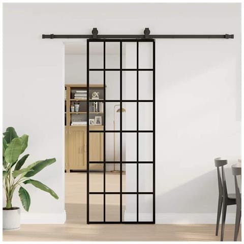 Porta Scorrevole con Ferramenta Nera 76x205 cm in Vetro ESG - Foto 1