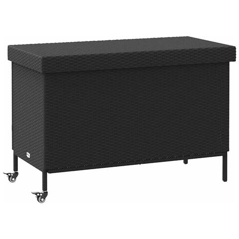 Contenitore da Giardino con Ruote Nero 110x55x73 cm Polyrattan - Foto 1