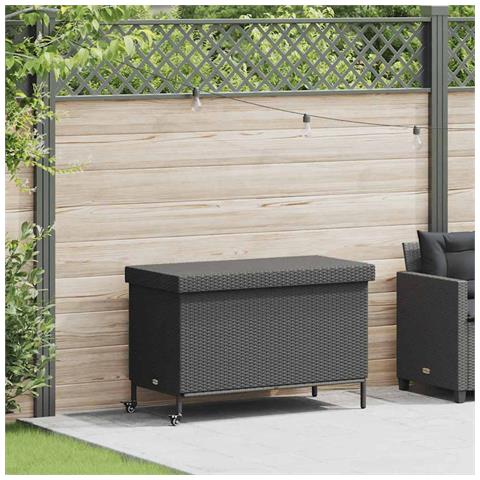 Contenitore da Giardino con Ruote Nero 110x55x73 cm Polyrattan - Foto 10