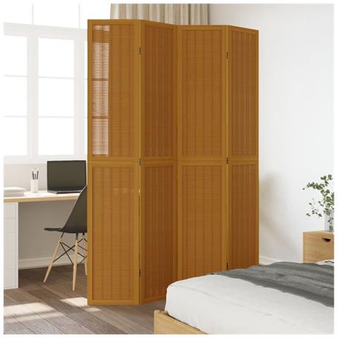 Divisorio Ambienti 4 Pannelli Marrone Legno Massello Paulownia - Foto 3