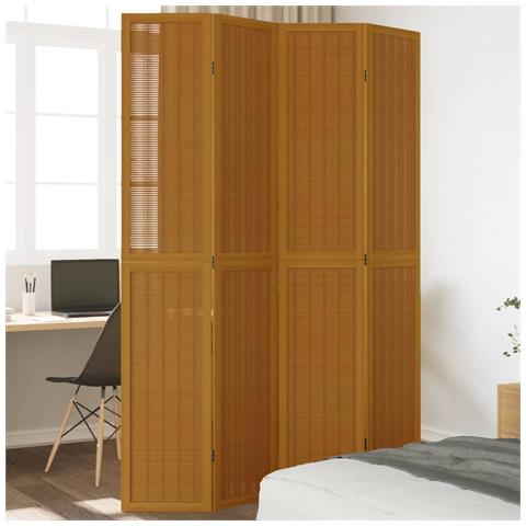 Divisorio Ambienti 4 Pannelli Marrone Legno Massello Paulownia - Foto 1