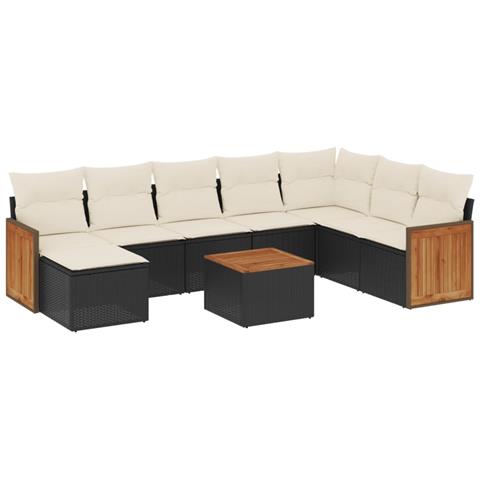 Set Divani Da Giardino 9 Pz Con Cuscini Nero In Polyrattan - Foto 2