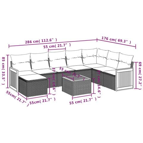 Set Divani Da Giardino 9 Pz Con Cuscini Nero In Polyrattan - Foto 3