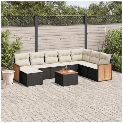 Set Divani Da Giardino 9 Pz Con Cuscini Nero In Polyrattan - Foto 1