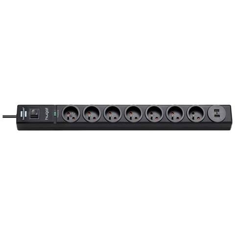 Multipresa 7 Vie Tipo E Con 2 Usb Con Protezione Da Sovratensione E Fulmine, Nero - Foto 1