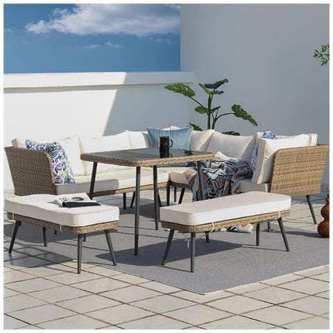 Baracoa Salotto Da Giardino 9 Posti In Resina Wicker Marrone E Beige - Foto 1