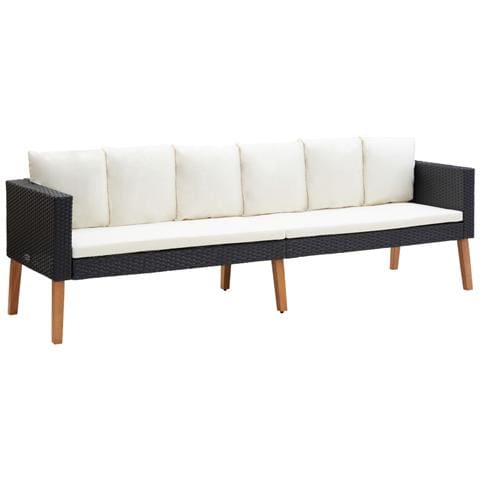 Lusso Casadino -  Divano Da Giardino A 3 Posti Con Cuscini In Polyrattan Nero - Foto 2
