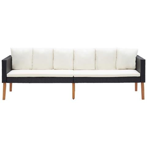Lusso Casadino -  Divano Da Giardino A 3 Posti Con Cuscini In Polyrattan Nero - Foto 1