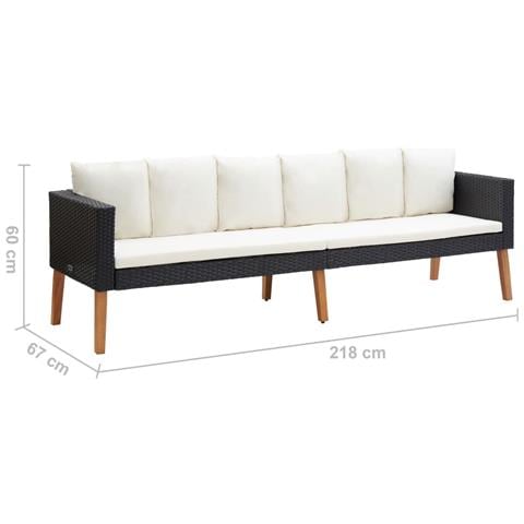Lusso Casadino -  Divano Da Giardino A 3 Posti Con Cuscini In Polyrattan Nero - Foto 7