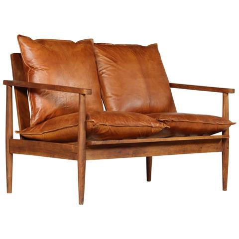 Lusso Casadino -  Divano A 2 Posti In Vera Pelle Con Legno Di Acacia Marrone - Foto 1