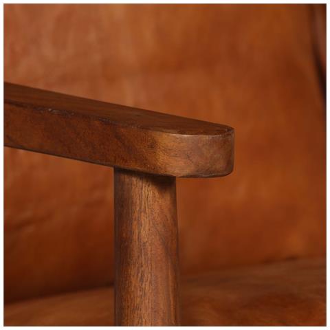 Lusso Casadino -  Divano A 2 Posti In Vera Pelle Con Legno Di Acacia Marrone - Foto 8