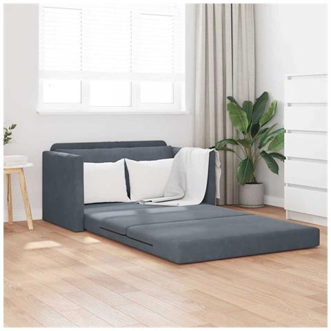 Divano Letto a Terra 2-in-1 Grigio Scuro 124x204x61 cm Velluto - Foto 2