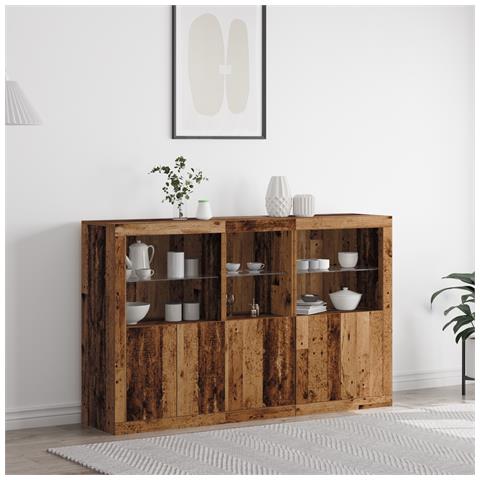 Sideboard con luci LED Legno Vecchio 162x37x100 cm Legno ingegnerizzato - Foto 2
