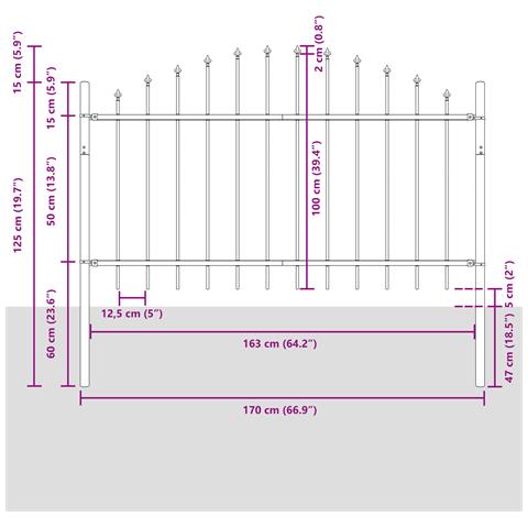 Recinzione da Giardino con Cima ad Arco Bianca 10.2x1 m Acciaio - Foto 6