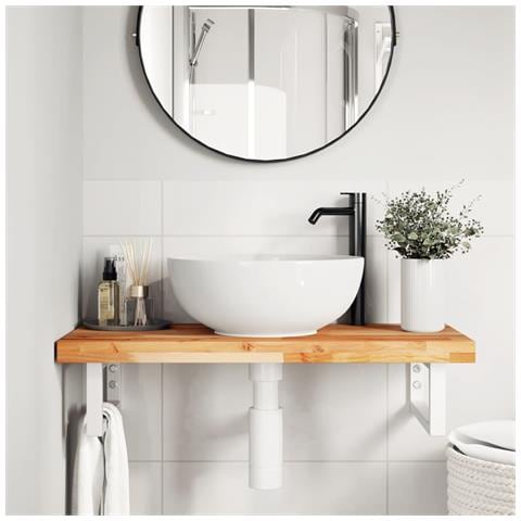 Ripiano A Parete Per Lavabo In Acciaio E Massello Di Acacia - Foto 2