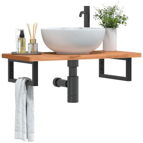 Ripiano a Parete per Lavabo in Acciaio e Massello di Faggio - Foto 2