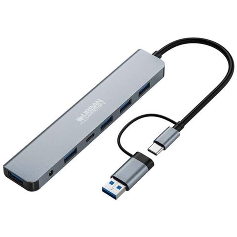 Hub Minee Usb-a /c Con 7 Porte Multi-connettore Usb Ultraveloce 3.0 15 Cm, Grigio - Foto 2