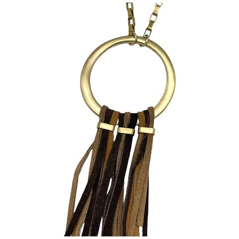 Collana Lunga In Pelle Con Frange In Marrone, Oro E Ottone - Foto 2