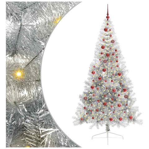 Albero di Natale artificiale con luci integrate Argento 210 cm - Foto 1