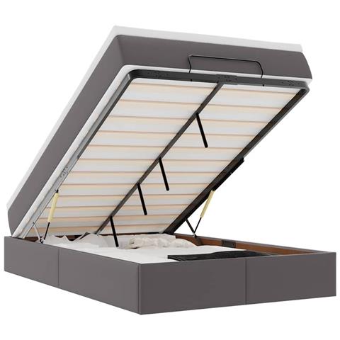 Struttura Letto Pouf con Materasso Grigio 120x190 cm Similpelle - Foto 1