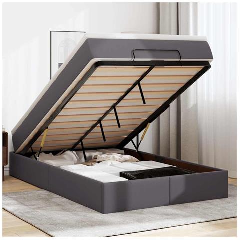 Struttura Letto Pouf con Materasso Grigio 120x190 cm Similpelle - Foto 2