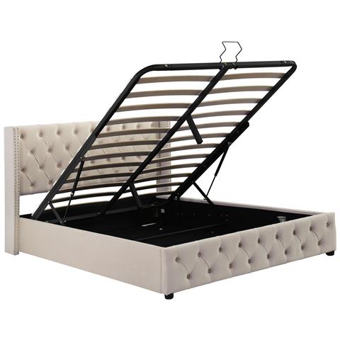 Letto In Velluto Beige Con Scala E Sponde Di Sicurezza - Foto 3