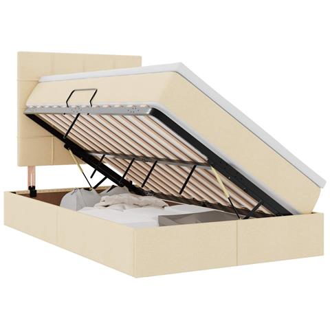 Letto con contenitore e materasso Crema 120 x 190 cm Tessuto - Foto 1