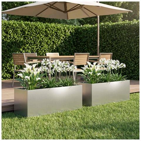 Vaso da giardino 2 pz Argento 100 x 30 x 30 cm Acciaio zincato - Foto 2