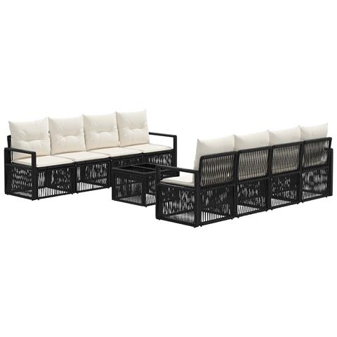 Set Divano da Giardino 9 pz Nero polyrattan - Foto 1