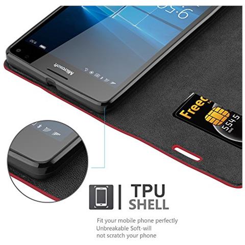 Custodia Compatibile Con Nokia Lumia 950 Xl In Rosso Mela - Coperchio Protettiva Con Chiusura Magnetica, Funzione Stand E Tasca Per Le Carte - Foto 2