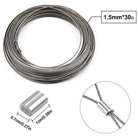 15 Millimetri X 30 M In Acciaio Inox Filo Cornice Appesa Cavo Filo Heavy Duty Garden Craft Forte Corda Filo Con Il 20 Alluminio Crimpatura Per Giardino Craft Stendino - Foto 2