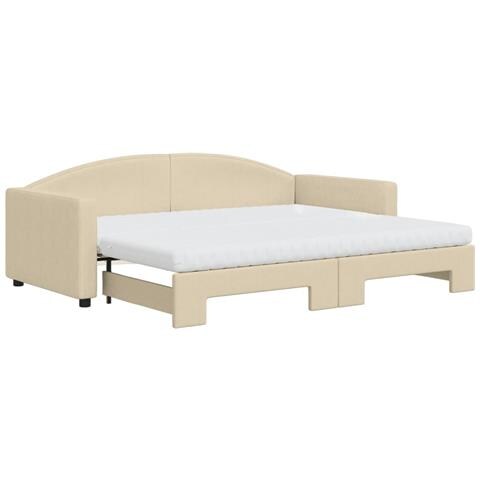 Divano Letto Estraibile Con Materassi Crema 90x200 Cm Tessuto - Foto 1