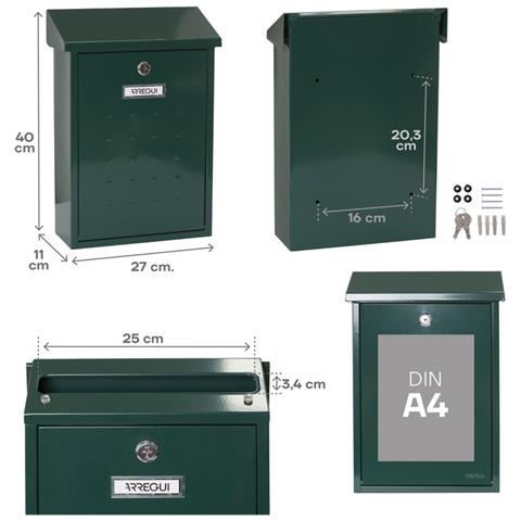 Premium E5603 Cassetta Postale Individuale In Acciaio, Cassetta Della Posta Da Parete, Dimensione M (din A4 E Riviste), Verde - Foto 3