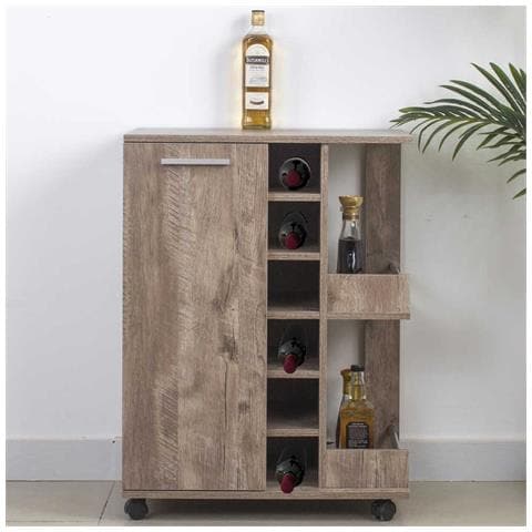 Mobile Bar Cantinetta Bottiglie Vino Legno Cantina 6 Posti Porta Calici Tortora - Foto 1