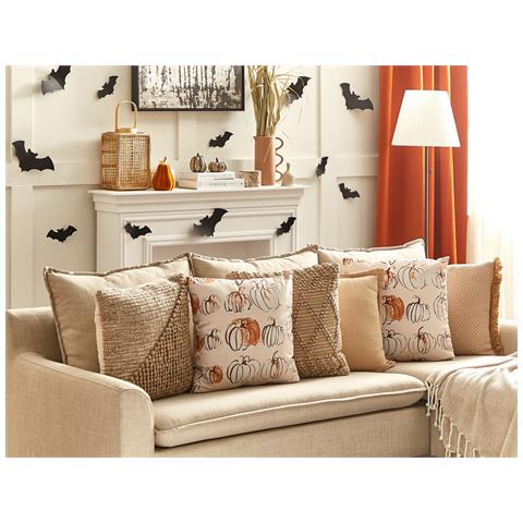 Cuscino Decorativo Cucurbita Velluto 45 X 45 Cm Motivo Di Piante Beige - Foto 1