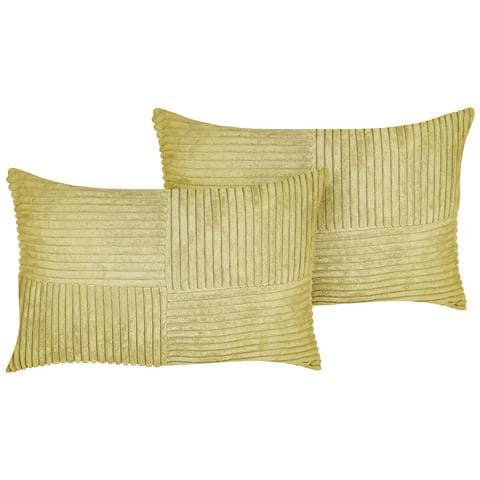Set Di 2 Cuscini Millet Velluto A Coste 30 X 50 Cm Verde Oliva Trama Geometrica - Foto 2