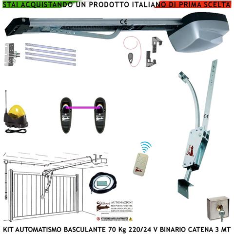 Kit Motore 220/24 V Da Soffitto Per Porta Basculante 70 Kg Automatica Selettore Binario Alluminio Catena Acciaio 3 Met - Foto 1
