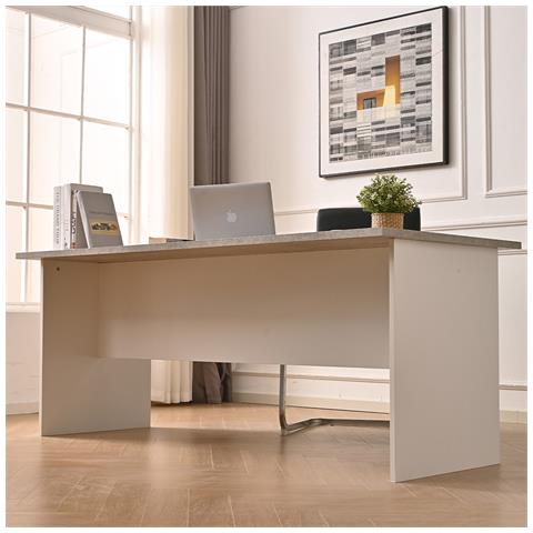 Scrivania Per Computer Da Ufficio Cemento E Bianco Postazione Lavoro Studio Pc - Foto 2