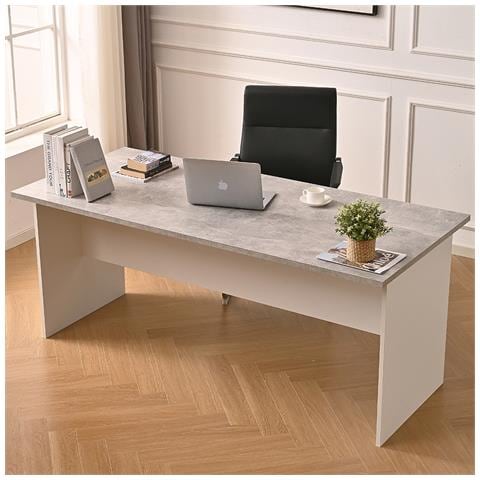 Scrivania Per Computer Da Ufficio Cemento E Bianco Postazione Lavoro Studio Pc - Foto 1