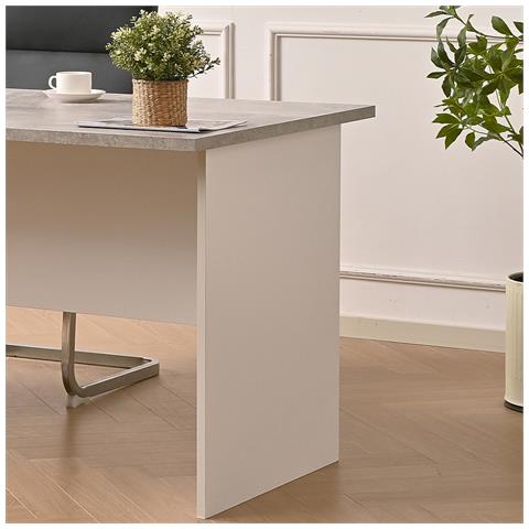 Scrivania Per Computer Da Ufficio Cemento E Bianco Postazione Lavoro Studio Pc - Foto 5