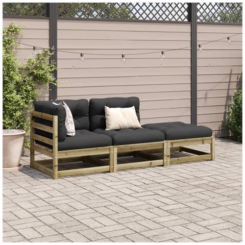 Set Divani Da Giardino 3pz Con Cuscini Legno Impregnato Di Pino - Foto 3