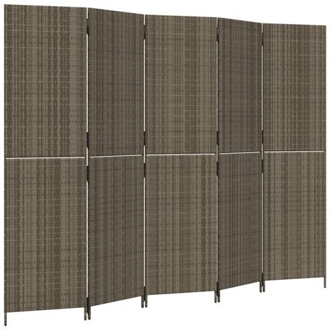 Divisorio per Ambienti a 5 Pannelli Grigio in Polyrattan - Foto 2