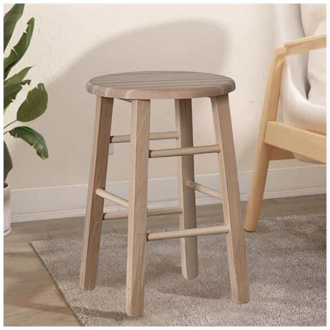 Sgabello Di Legno Con Seduta Rotonda H 47 Cm Grezzo Da Verniciare Gamba Dritti - Foto 5