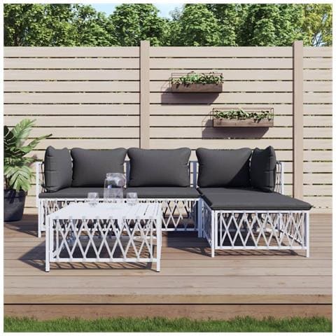 Set Salotto da Giardino 5 pz con Cuscini in Acciaio Bianco - Foto 2