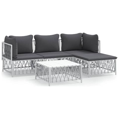 Set Salotto da Giardino 5 pz con Cuscini in Acciaio Bianco - Foto 1