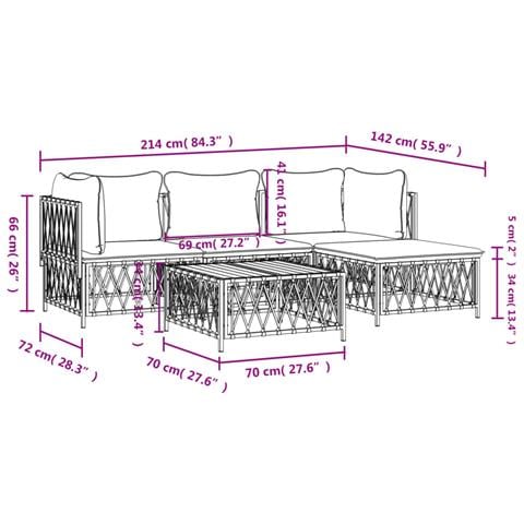 Set Salotto da Giardino 5 pz con Cuscini in Acciaio Bianco - Foto 10