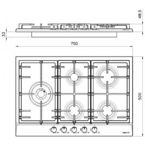 Piano Cottura 7018032 da Incasso 5 Zone Cottura da 75 cm Colore Acciaio Inox - Foto 2