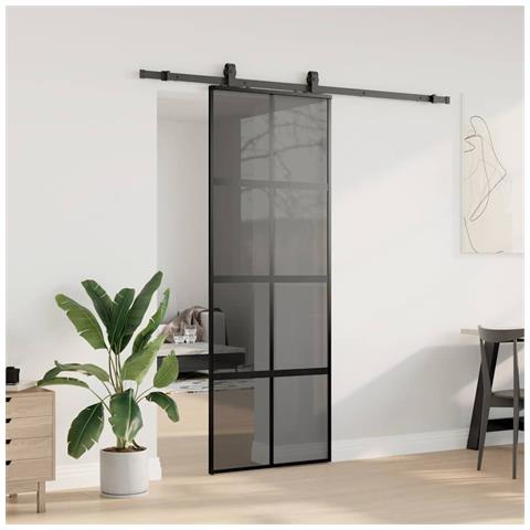 Porta Scorrevole Set Ferramenta Nera 76x205 cm Vetro Temperato - Foto 8