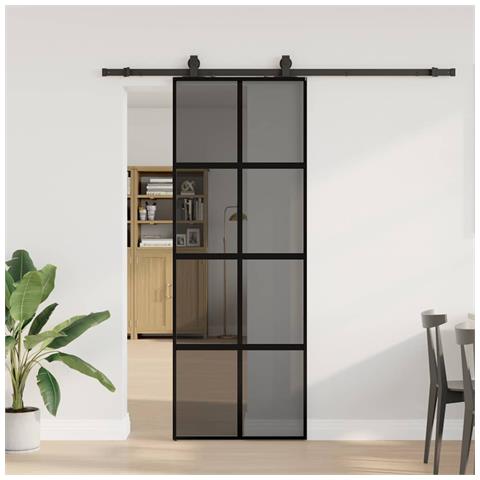 Porta Scorrevole Set Ferramenta Nera 76x205 cm Vetro Temperato - Foto 1