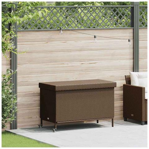 Contenitore da Giardino con Ruote Marrone Polyrattan - Foto 2